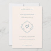 Diamant Monogramm mit Blume Dusty Blue Wedding Einladung (Vorderseite)