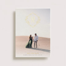 Diamant Monogramm mit Blume Gold Save the Date