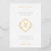 Diamant Monogramm mit Blume in Gold-Hochzeit Folieneinladung (Vorderseite)