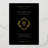 Diamant Monogramm mit Blume in Gold-Hochzeitsfolie Folieneinladung (Vorderseite)