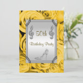 Diamant Musiknote, Stiletto & Gelbe Rosen 50. Einladung (Stehend Vorderseite)