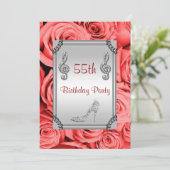Diamant Musiknote, Stiletto & Rote Rosen 55. Einladung (Stehend Vorderseite)