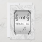 Diamant Musiknote, Stiletto & White Roses 50. Einladung (Vorderseite)