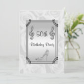 Diamant Musiknote, Stiletto & White Roses 50. Einladung (Stehend Vorderseite)