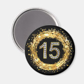 Diamant Number 15 Glitzer Bling Confetti | Gold Magnet (Vorderseite/Rückseite)