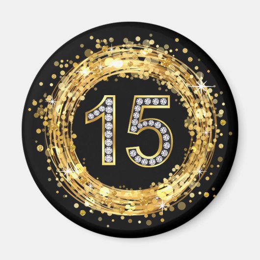 Diamant Number 15 Glitzer Bling Confetti | Gold Magnet (Vorne)
