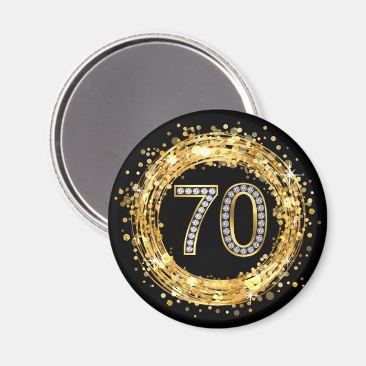 Diamant Number 70 Glitzer Bling Confetti | Gold Magnet (Vorderseite/Rückseite)
