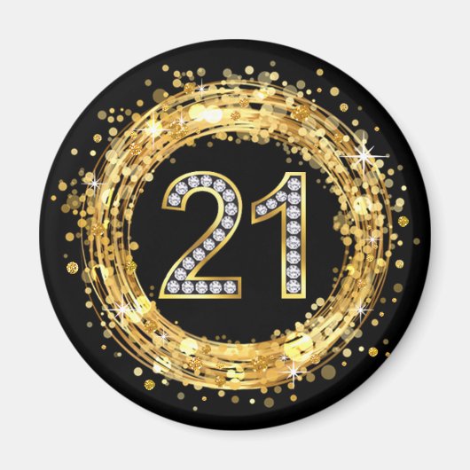 Diamant Nummer 21 Glitzer Bling Confetti | Gold Magnet (Vorne)
