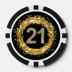 Diamant Nummer 21 Glitzer Bling Confetti Gold Pokerchips