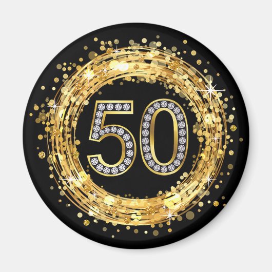 Diamant Nummer 50 Glitzer Bling Confetti | Gold Magnet (Vorne)