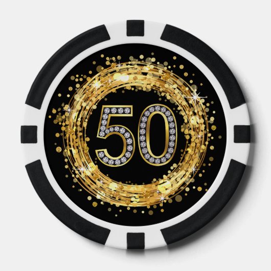 Diamant Nummer 50 Glitzer Bling Confetti | Gold Pokerchips (Vorderseite)