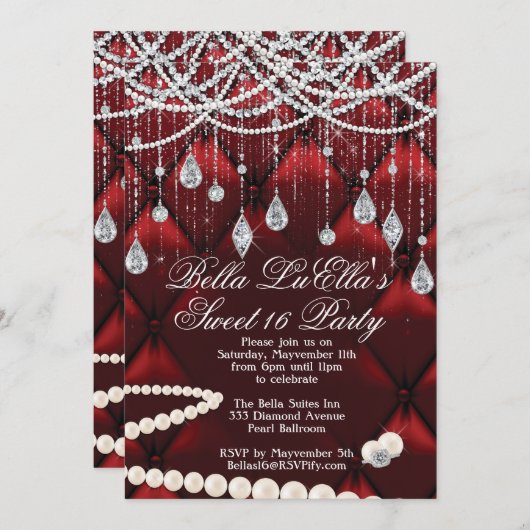 Diamant, Perlen und Blindfarben, Party Einladungen (Vorne/Hinten)