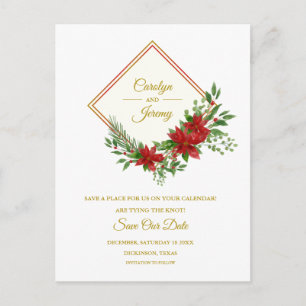 Diamant & Poinsettien Weihnachtsinspirierte Hochze Feiertagspostkarte