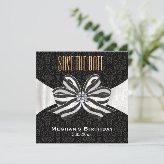 Diamant Ribbon mit Damaskusmuster-Variation Save The Date (Stehend Vorderseite)