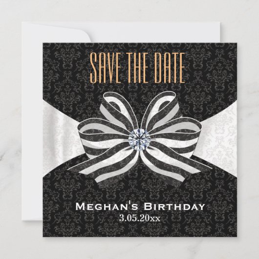 Diamant Ribbon mit Damaskusmuster-Variation Save The Date (Vorderseite)