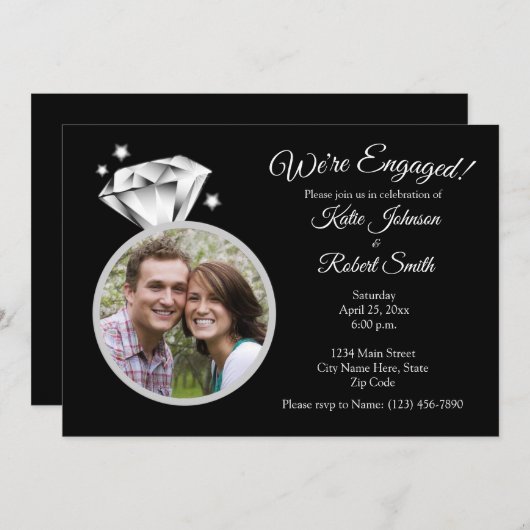 Diamant Ring Engagement Party Foto Einladung (Vorne/Hinten)