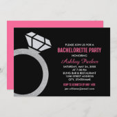 Diamant Ring Hot Pink Wedding Junggeselinnen-Absch Einladung (Vorne/Hinten)