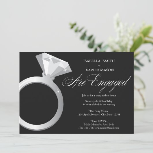 Diamant-Ring-Verlobungs-Party laden ein Einladung (Stehend Vorderseite)