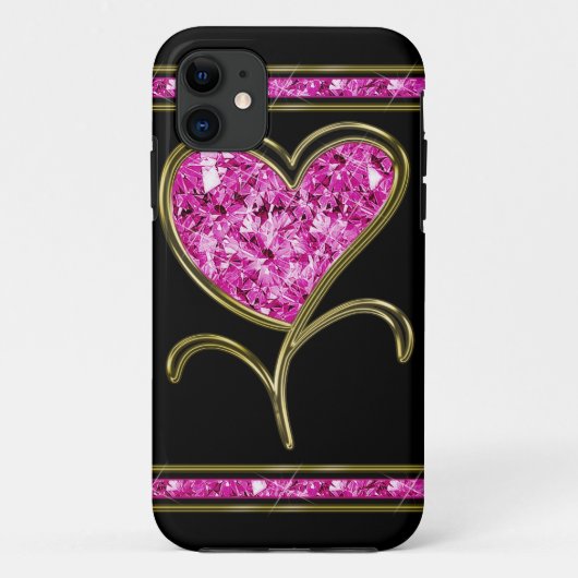 Diamant-Rosa-u. Goldherz-Blume Case-Mate iPhone Hülle (Rückseite)
