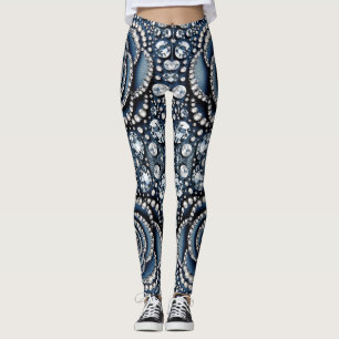 Diamant-Rose- & Denim-Glam-Bling-Juwelen Leggings