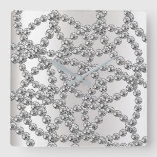 Diamant-Schmuck-grauer silberner Graphit Quadratische Wanduhr