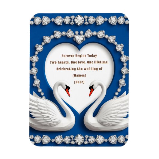 Diamant-Schwan-Blau-Hochzeitsliebesbogen-Design Magnet (Vertikal)