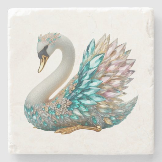 Diamant-Schwan-Goldkristall-Bling Steinuntersetzer (Vorderseite)