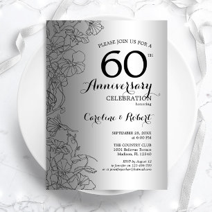 Diamant Silber Blumen 60. Jubiläum Einladung