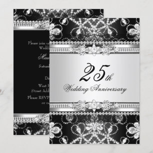 Diamant Silber Schwarz 25. Jubiläumseinladung Einladung