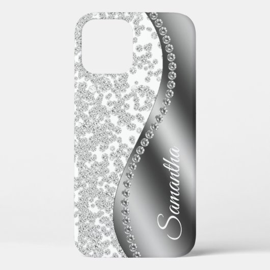 Diamant simuliertes Monogramm Silbermetallplattier Case-Mate iPhone Hülle (Rückseite)