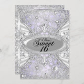 Diamant Snowflake Lila Winter Wonderland Sweet16 Einladung (Vorne/Hinten)