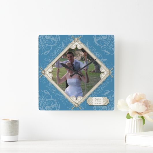 Diamant-Strudelblaue Quadratische Wanduhr (Zuhause)