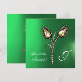 DIAMANT-TULPEN MONOGRAMM ,Grüner Jade Einladung (Vorne/Hinten)