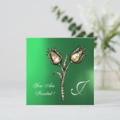 DIAMANT-TULPEN MONOGRAMM ,Grüner Jade Einladung (Stehend Vorderseite)