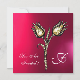 DIAMANT-TULPEN MONOGRAMM , Rosa Fuchsie Purpur Einladung