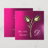 DIAMANT-TULPEN MONOGRAMM , Rosa Fuchsienfarben Pur Einladung (Vorne/Hinten)