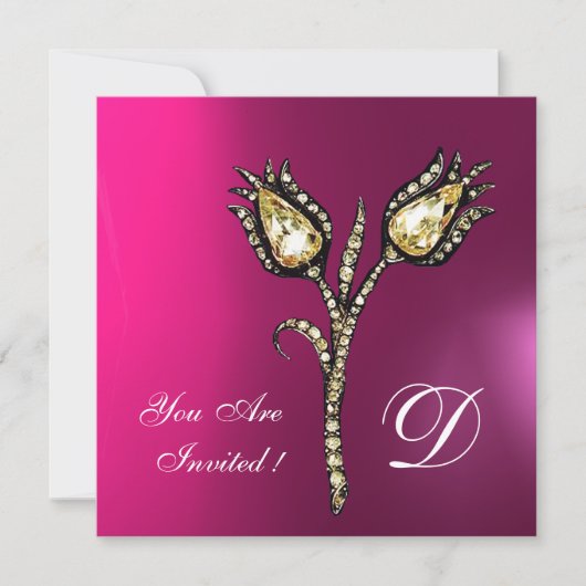 DIAMANT-TULPEN MONOGRAMM , Rosa Fuchsienfarben Pur Einladung (Vorderseite)