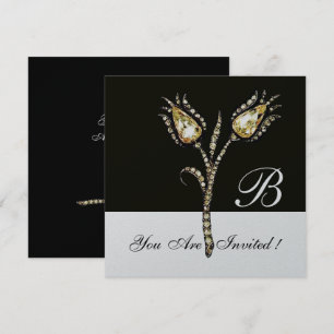 DIAMANT-TULPEN MONOGRAMM , Silber Metallic Einladung