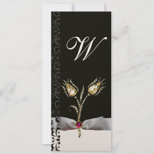 DIAMANT-TULPEN, Rosa Schwarz Weiß Damast Monogramm Einladung