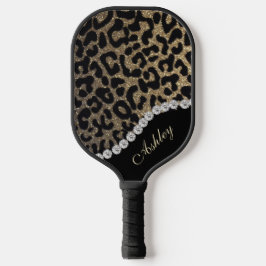 Diamant und Leopard-Glitzer Name hinzufügen Pickleball Schläger