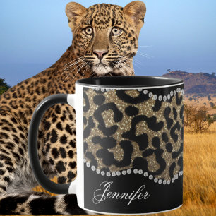 Diamant und Leopard mit Namen Tasse