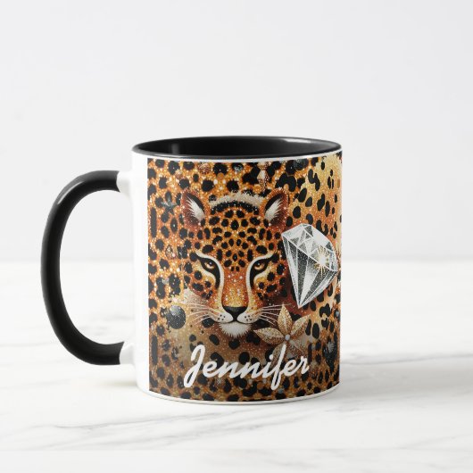 Diamant und Leopard mit Namen Tasse (Links)