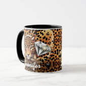 Diamant und Leopard mit Namen Tasse (Vorderseite Links)
