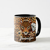 Diamant und Leopard mit Namen Tasse (VorderseiteRechts)