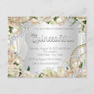 Diamant und Pearl Rose Quinceanera Einladung