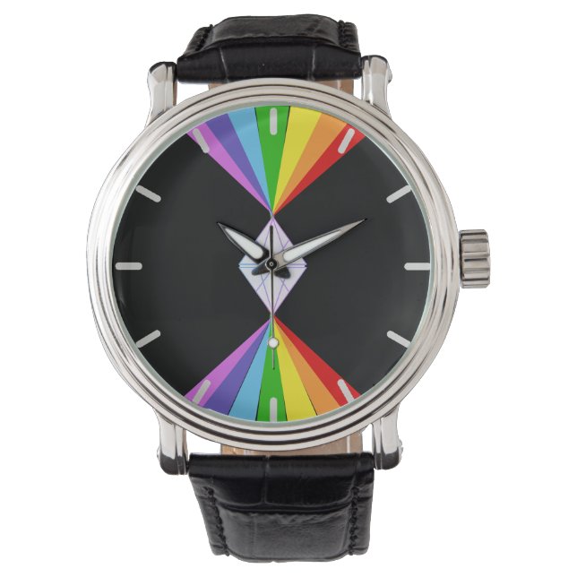 Diamant und Regenbogen auf schwarz Armbanduhr (Vorderseite)