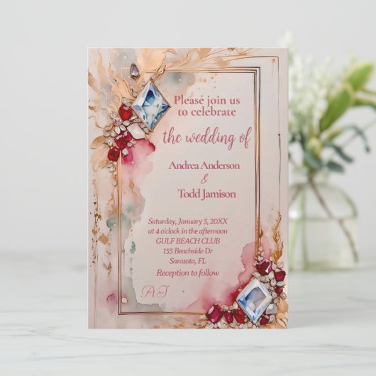 Diamant und Ruby Hochzeit Einladung (Stehend Vorderseite)