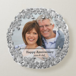 Diamant Wedding Jubiläum mit einem Foto Rundes Kissen