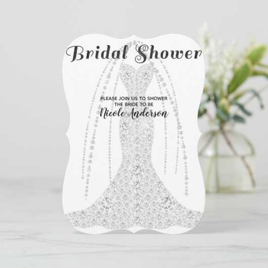 Diamantbekleidung Weiß JEDES FARBGLAMM Brautparty Einladung (Stehend Vorderseite)