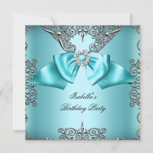 Diamantblaue Teal-Schleife Silber Elegant Geburtst Einladung